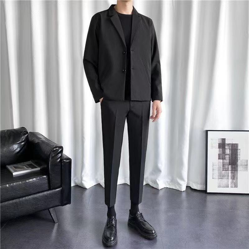 Set áo khoác vest phối quần dài ôm dáng 2/3 món kiểu Hàn Quốc thời trang thu đông cho nam