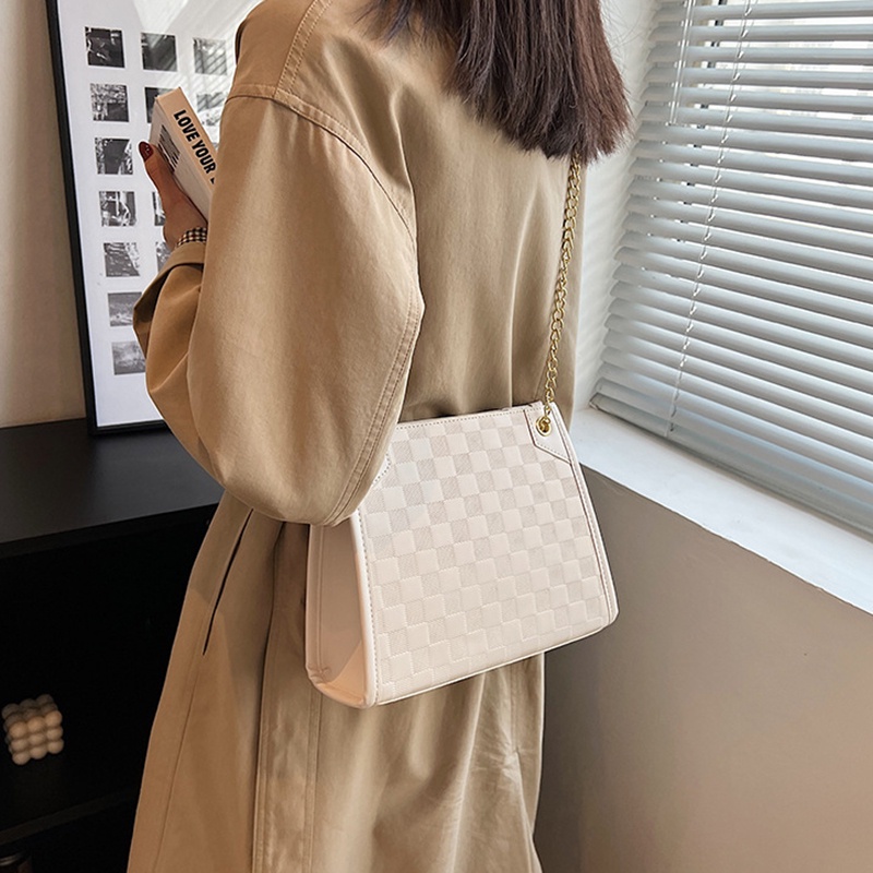 Túi đeo vai IELGY họa tiết sọc caro phối dây xích thời trang cao cấp cho nữ