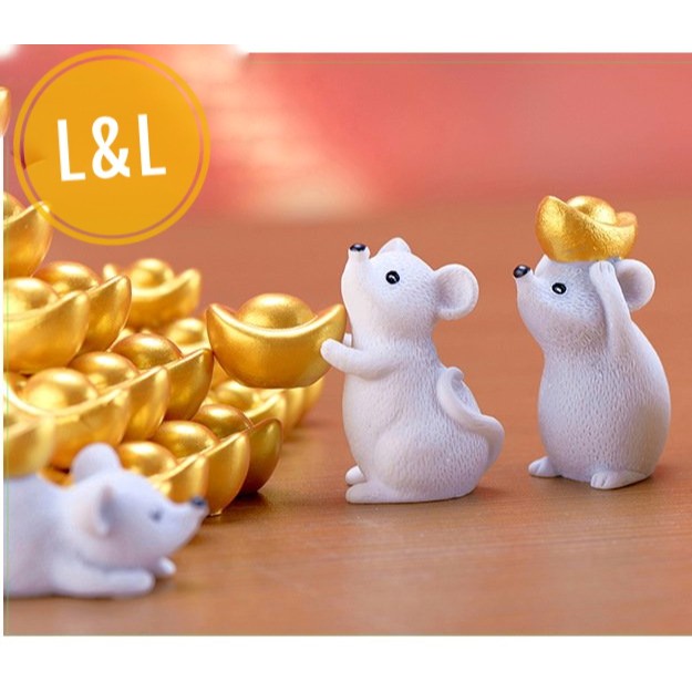 Mô hình chú chuột vàng may mắn trang trí nhà cửa, bàn làm việc, chậu trồng cây, làm tiểu cảnh, quà tặng năm mới ý nghĩa