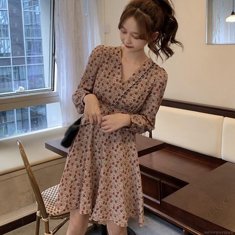 Váy Hoa Tay Dài Eo Cao Dáng Ôm Quyến Rũ Trẻ Trung Cho Bạn Gái | BigBuy360 - bigbuy360.vn