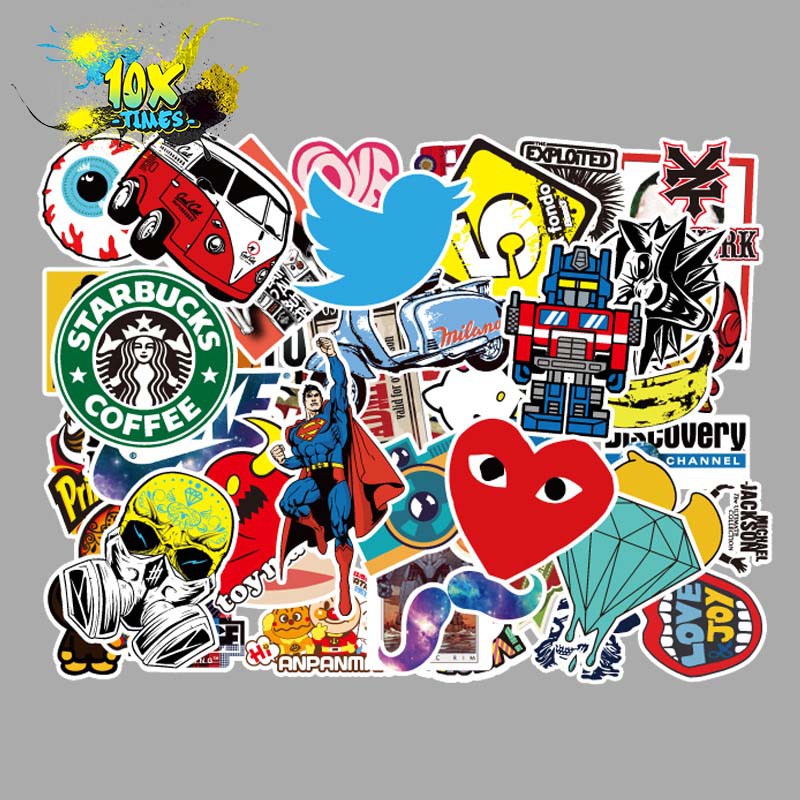 set 50 sticker mix các thương hiệu dán máy tính, điện thoại,lap top, sticker dán mũ bảo hiểm, valy phong cách