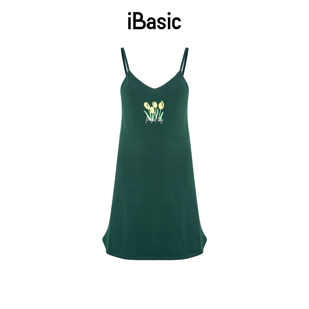 Đầm ngủ hai dây thun Cotton in hoạ tiết phía trước iBasic SW007