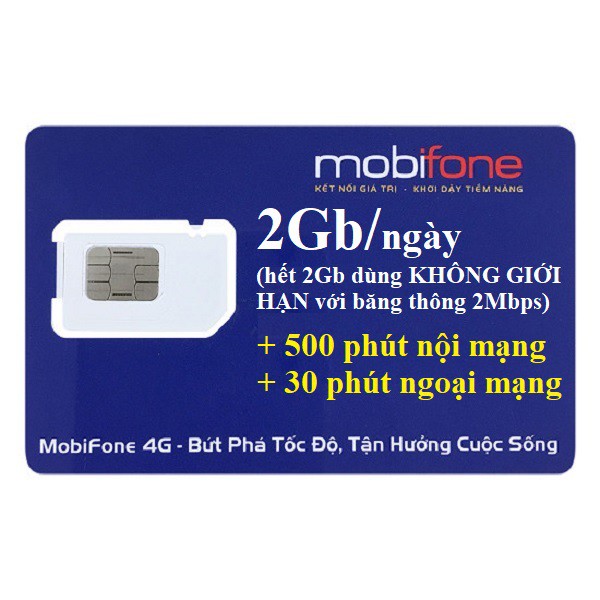 SIM 4G MOBI FV119 miễn phí 62GB/ THÁNG + 500 phút gọi nội mạng + 30 phút gọi liên mạng