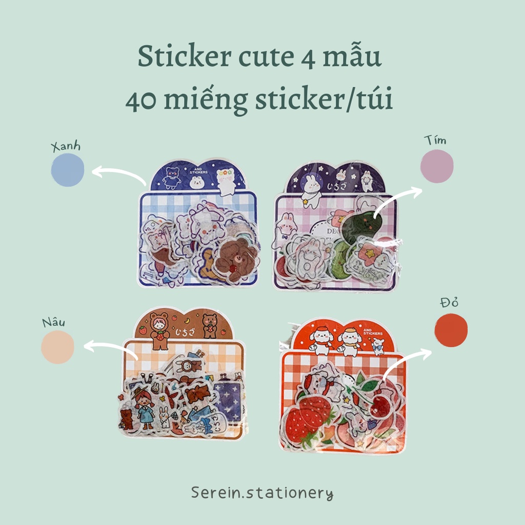 Sticker cute hoạt hình dễ thương SEREIN, hình dán cute trang trí sổ, bullet journal văn phòng phẩm phong cách Hàn Quốc