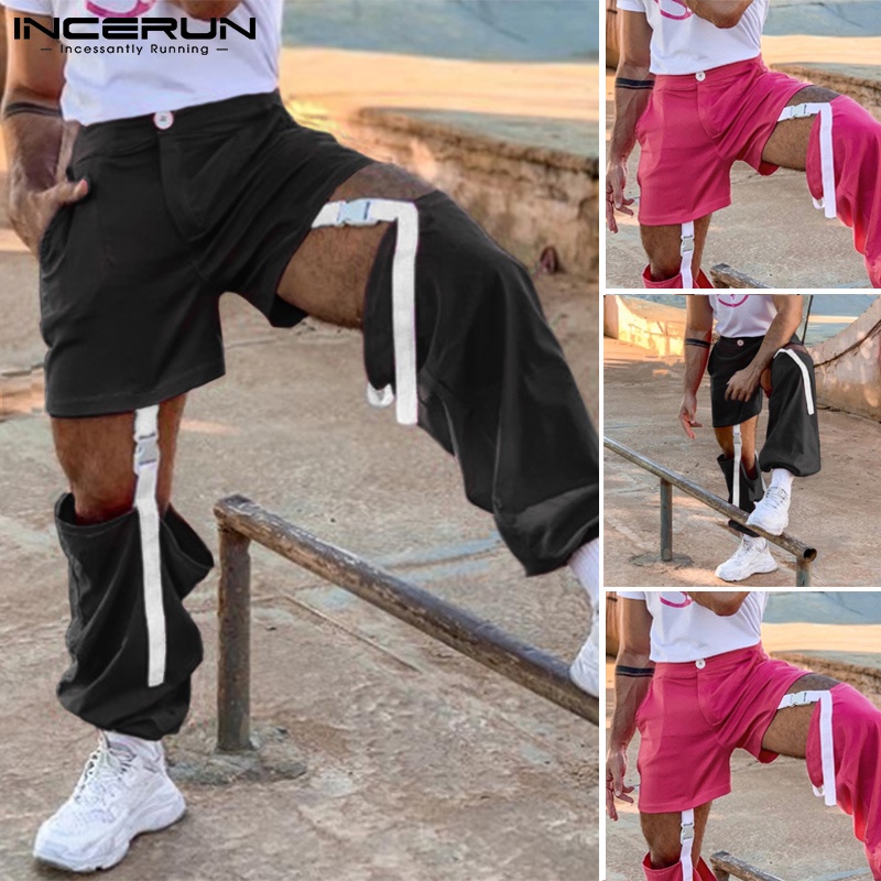 Quần dài INCERUN thời trang nam màu trơn co giãn thiết kế cắt xẻ