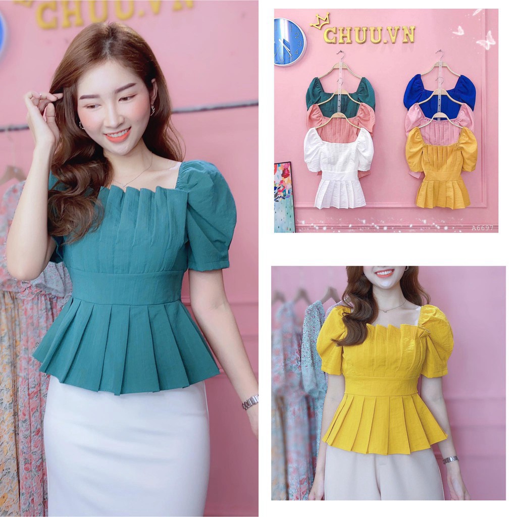 HÀNG CAO CẤP -  Áo Peplum Tay Phồng Che Bụng Sơ Mi Kiểu Nữ Đẹp CHUU A6697  - Hàng Cao Cấp