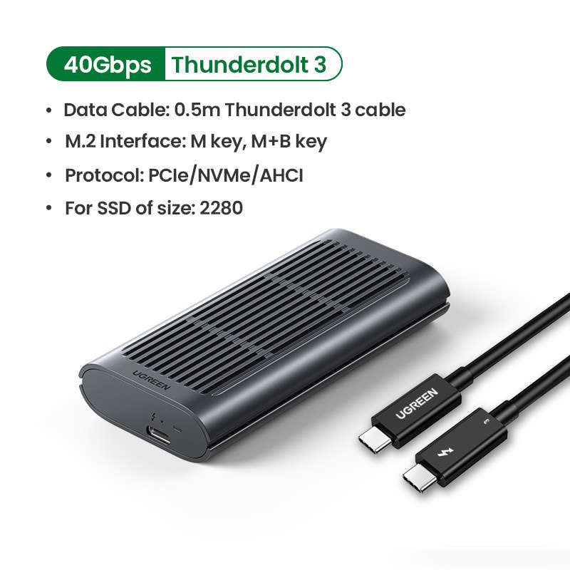 Hộp đựng ổ cứng M.2 UGREEN CM343 Tốc độ truyền 40Gpbs Thunderbolt 3 hỗ trợ ổ cứng 2 TB - Hàng chính hãng