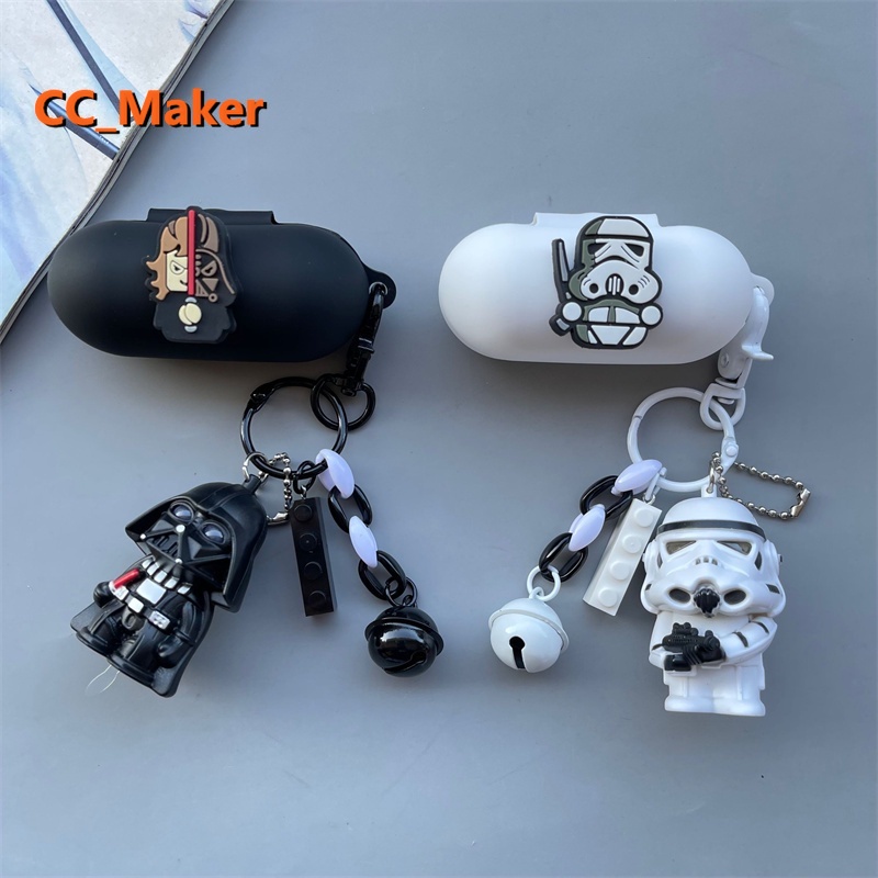 Vỏ bảo vệ hộp sạc tai nghe Sony WF-C500 hình Star Wars Black Samurai bằng silicon mềm chống sốc kèm móc khóa