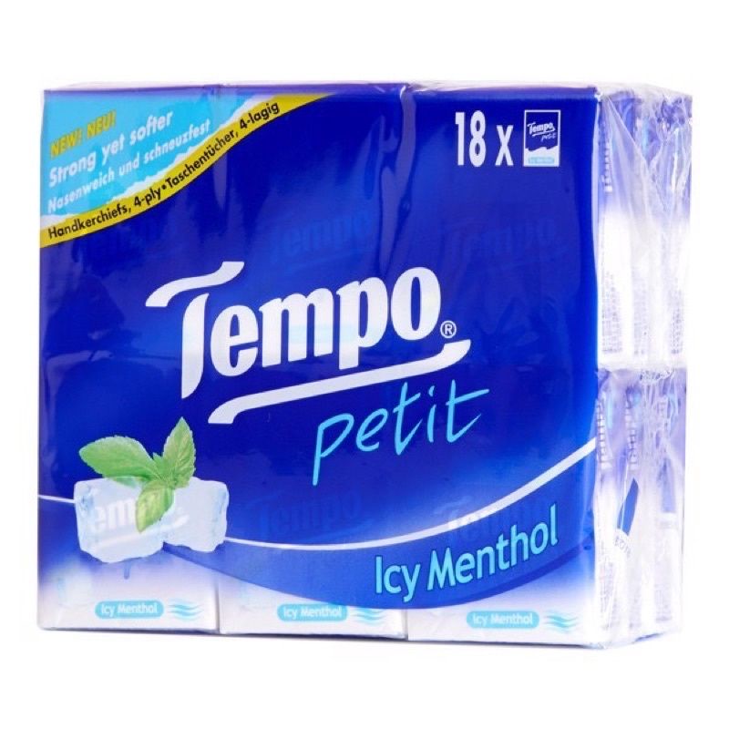 (Lốc 18 gói )Khăn Giấy Tempo Petit Icy Menthol mùi 🥰Gỗ táo/bạc hà/sả chanh/không mùi (Lốc 18 gói)