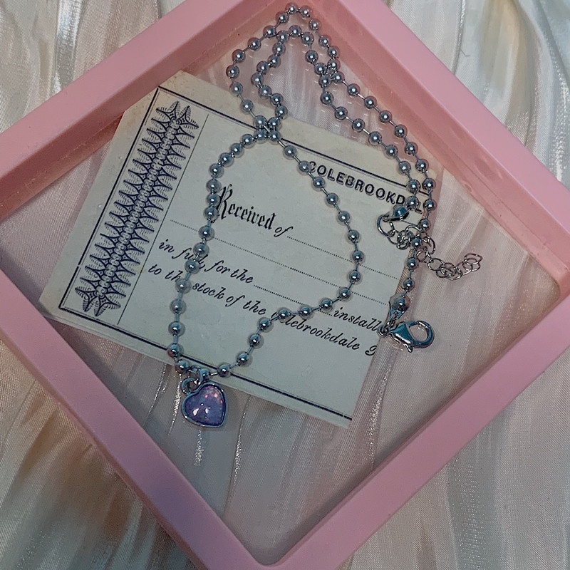 Vòng cổ Mặt Trái Tim Màu Tím Phong Cách Retro Hàn Quốc