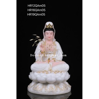 Tượng Quan Âm đá màu trắng ngà 12in cao 30cm cao cấp