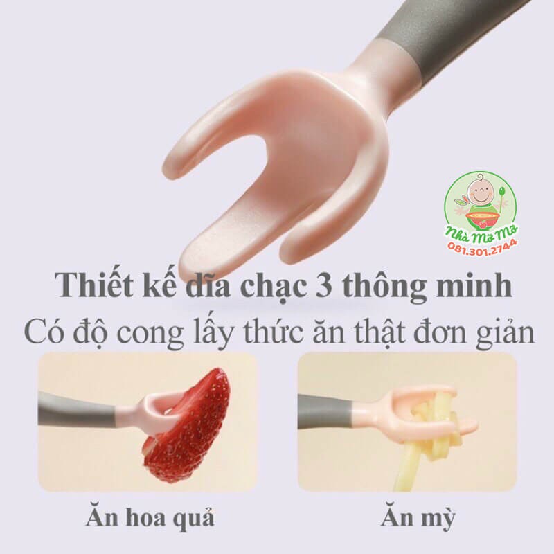 Set Thìa Muỗng Nĩa Cong Cho Bé Tập Xúc Có Hộp Mẫu Thân Tròn - Nhà Mỡ Mỡ