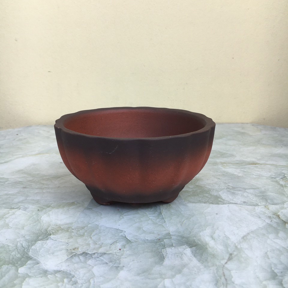 Chậu bonsai Tròn múi mini đất nung gốm Bát tràng 1 size BM-180
