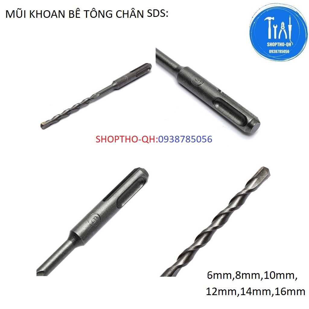 Mũi Khoan Bê Tông Chuyên Dụng Đầu Gài dài 150mm Phi 6mm-16mm.