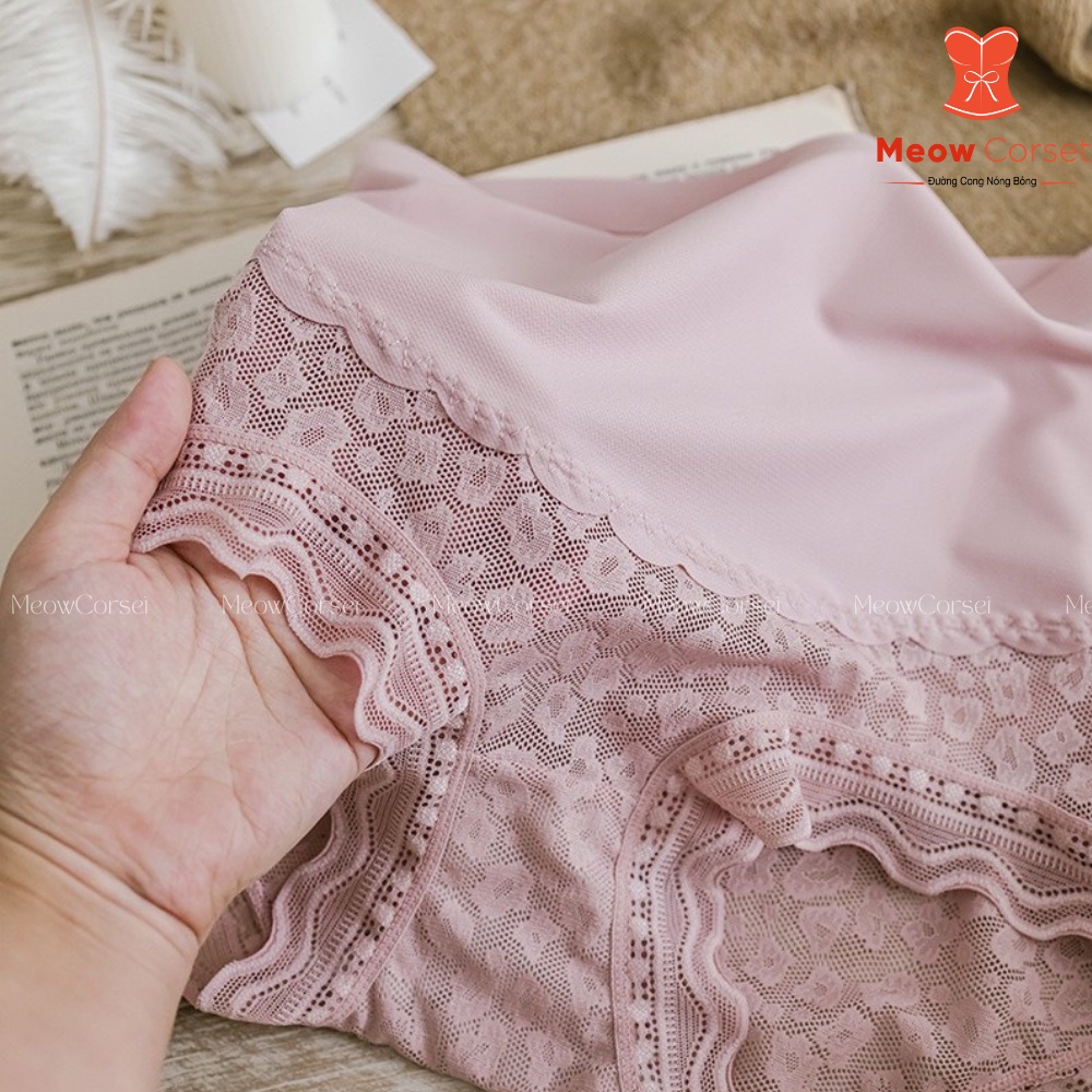 Quần lót su ren hoa cạp cao gen bụng siết eo không viền cao cấp [MEOW Corset]