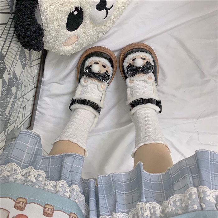 Giày da đính nơ phong cách Lolita nữ tính