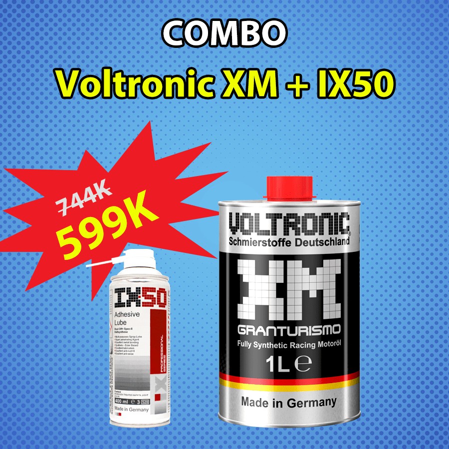 Combo xịt dưỡng sên cao cấp không văng Ix50 Voltronic + Nhớt nhập khẩu Voltronic XM Granturismo 1L (XM BLACK ĐEN)