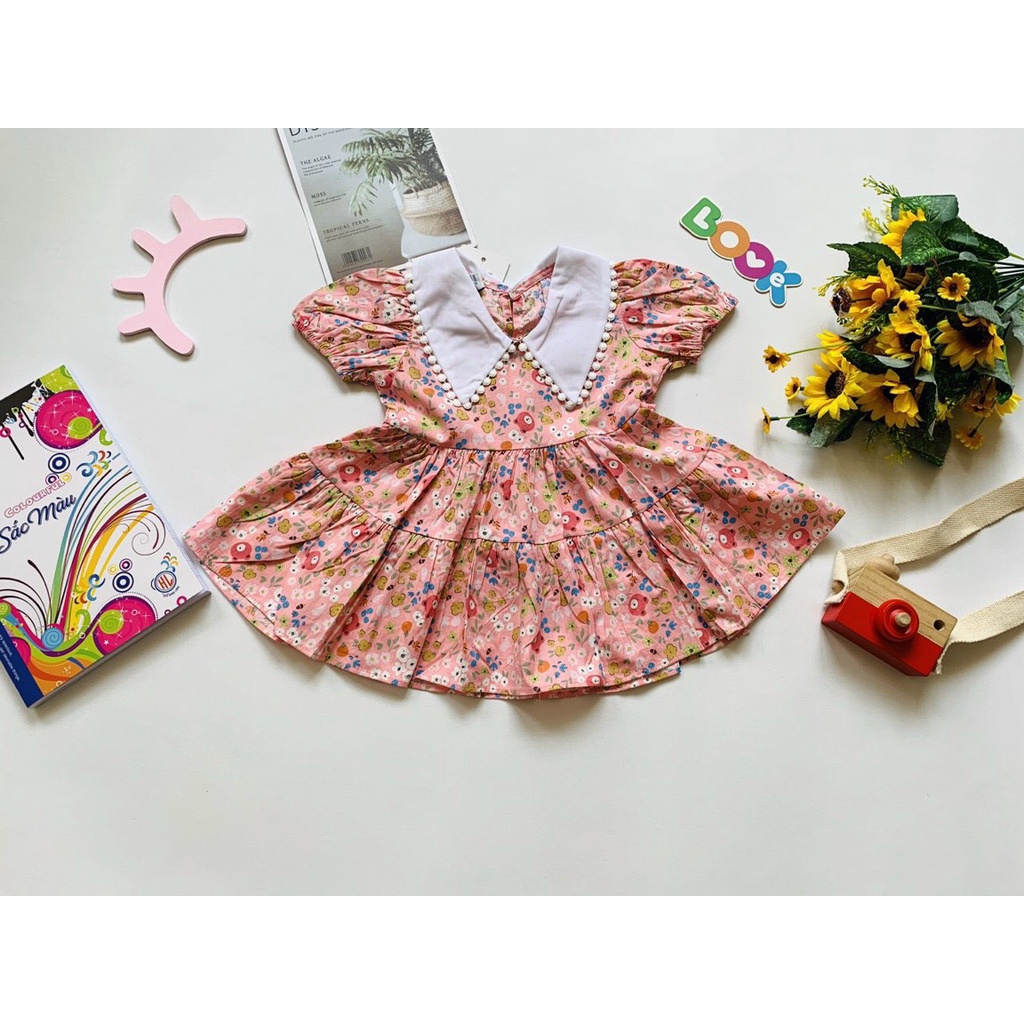 ĐẦM HOA NHÍ XANH CỔ REN CHO BÉ GÁI