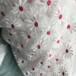 Voan kính thêu + lưới thêu.