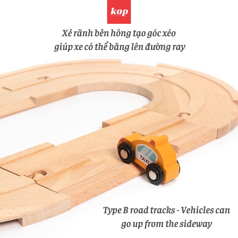 Đường ray ôtô gỗ - Wooden Road Tracks, phụ kiện lắp ráp mô hình đường ray gỗ