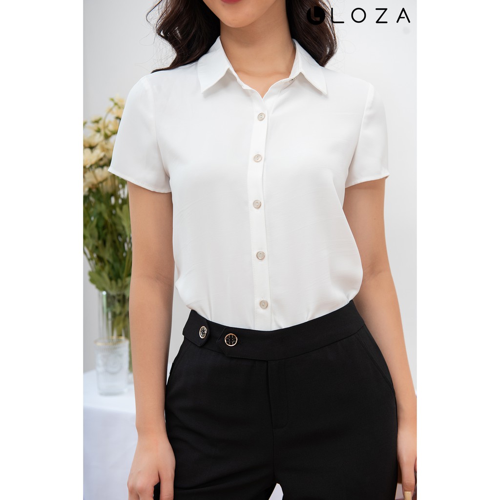 [Mã FASHIONMALLT4 giảm 15% đơn 150k] Áo sơ mi nữ trắng LOZA cổ đức - LS1450