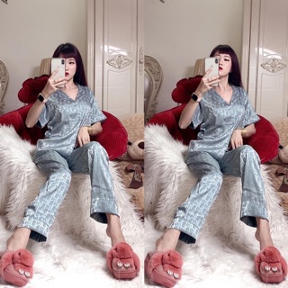 Đồ Bộ Pizama Tay Ngắn Quần Dài Lụa Gấm