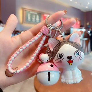Móc khóa mèo xám dễ thương kèm DÂY và CHUÔNG LỚN treo balo xe máy ô tô làm quà tặng lưu niệm ý nghĩa