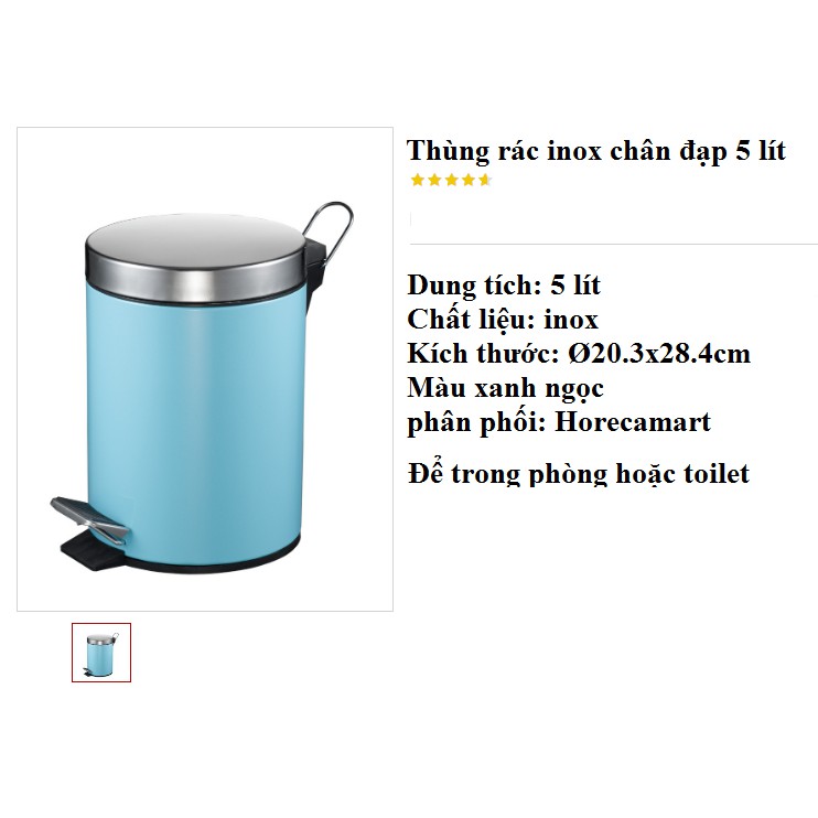 thùng rác inox chân đạp trong toilet, trong phòng loại 5 lít, màu xanh ngọc