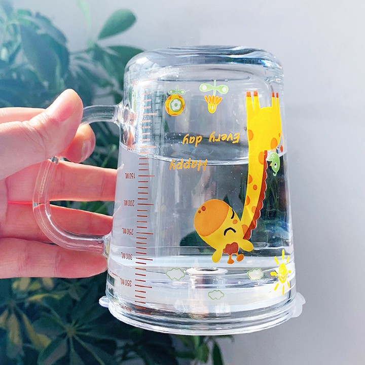 Cốc thủy tinh cho bé Cup Milk 400ml kèm ống hút giao mẫu ngẫu nhiên 3H04