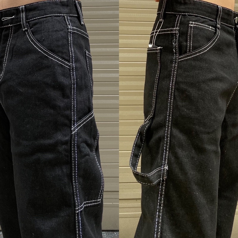 NEW - Quần Jeans suông màu đen muối tiêu, chỉ nổi, phong cách workwear, cá tính, chất, hiphop