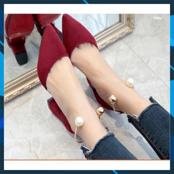 | New | Real 🌺Giày Đơn Mũi Nhọn A13 chất Liệu Da Lộn Êm Chân/ Đế Thô 7,5 Cm Đẹp Xịn . 2020 new .. .. . . . : You ; :