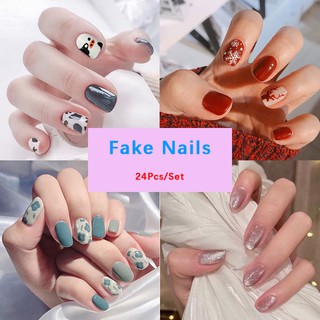 24 đầu móng tay giả không thấm nước móng tay giả ngắn R101-R120 (TẶNG KÈM KEO)