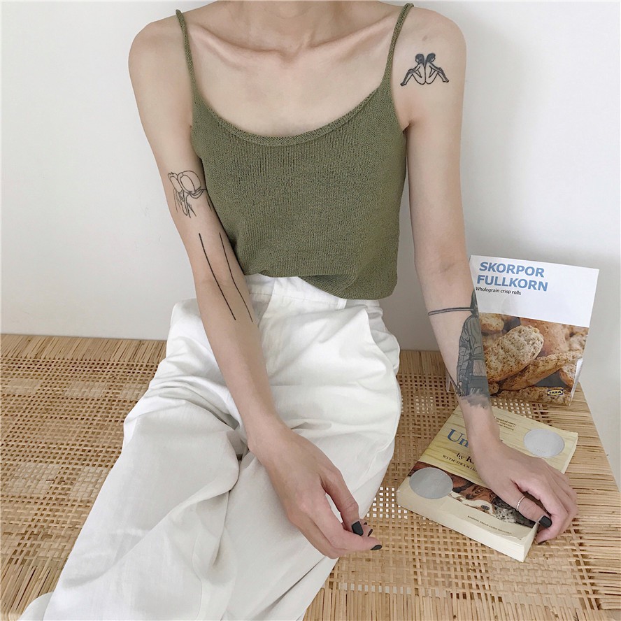 Áo 2 dây len xanh rêu