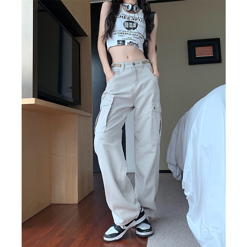 Quần Yếm Lưng Cao Ống Rộng Thời Trang Đường Phố Mỹ Cá Tính Cho Nữ