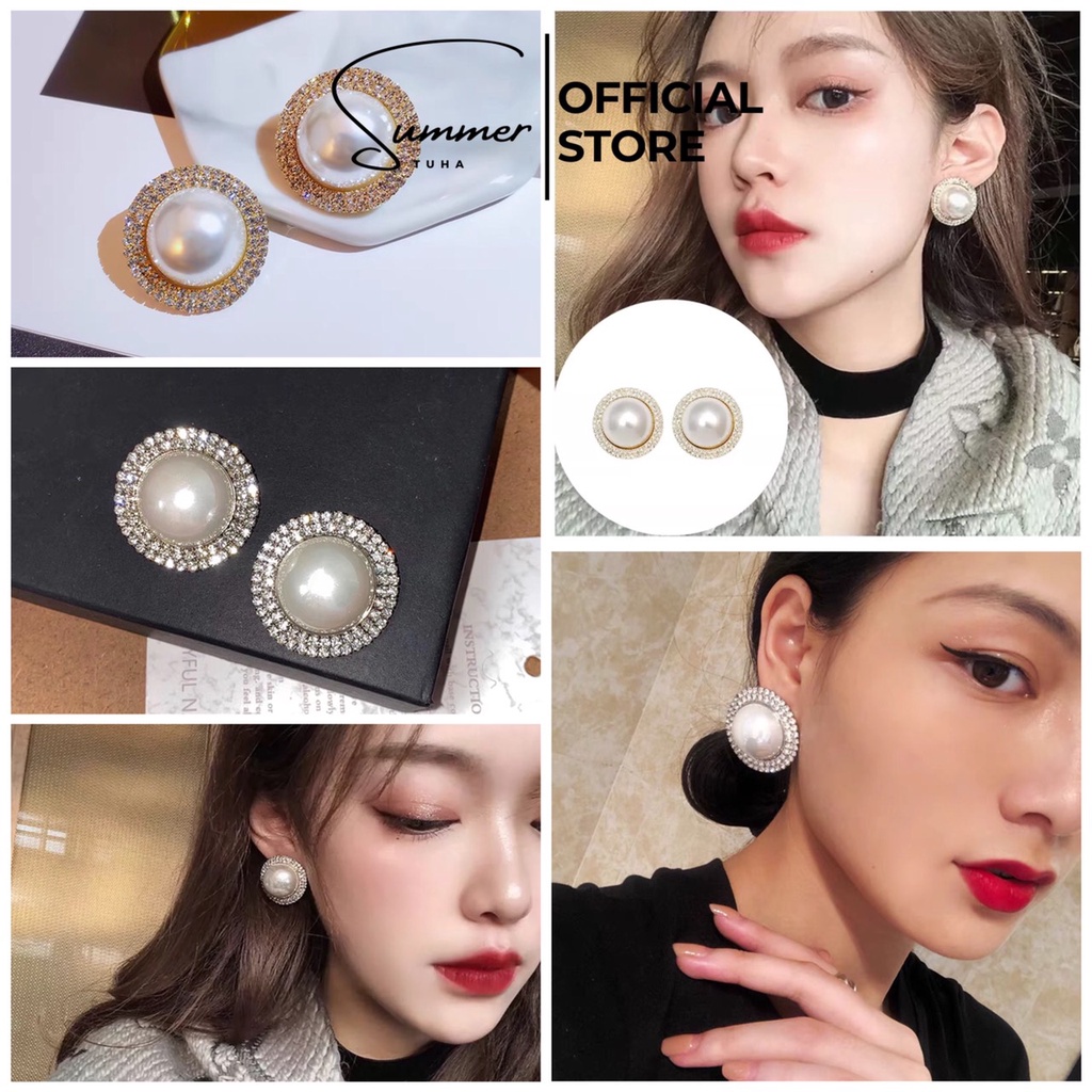 Bông tai Khuyên tai tròn đính đá sáng lấp lánh sang chảnh đi tiệc sinh nhật hội họp lịch sự thanh lịch Hàn Quốc cao cấp
