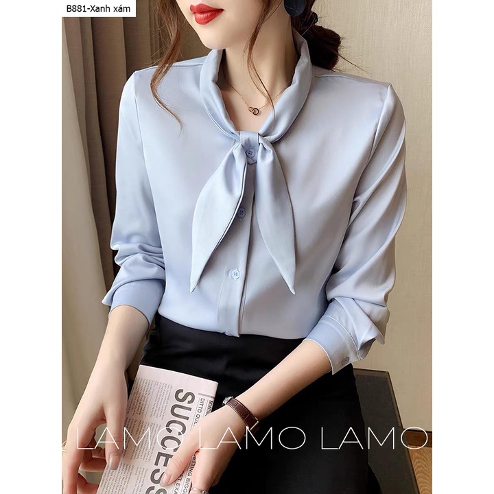 Áo Sơ mi nữ kiểu hàn quốc đẹp Sơmi Công Sở tay dài lụa cổ phối nơ LAMO-B881