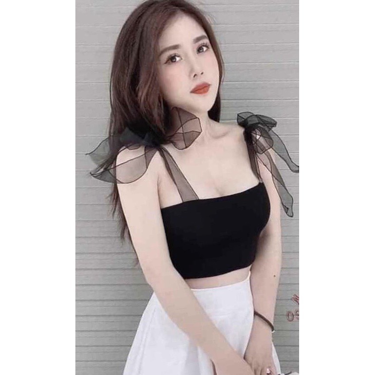 Áo 2 dây buộc nơ dáng croptop / Áo hai dây nữ ôm body dáng ngắn trẻ trung năng động