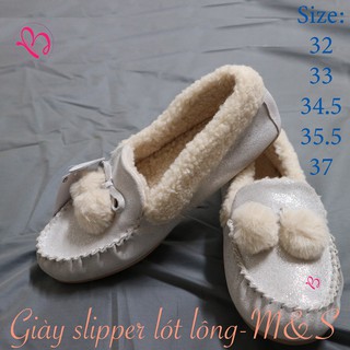Giày slipper da lộn lót lông M&S - size bé lớn