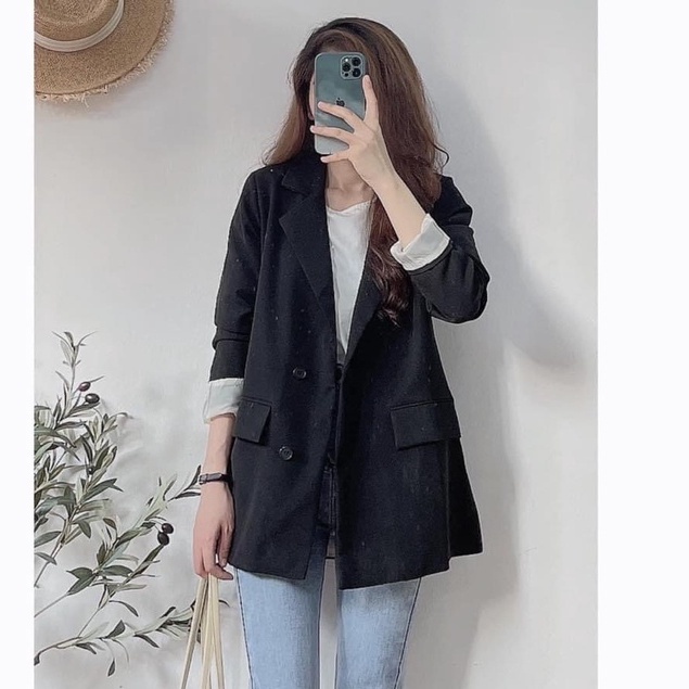 Áo vest blazer 2 lớp form rộng dài tay cổ bẻ phong cách Hàn Quốc dành cho nữ - Mã A515-PANOSI