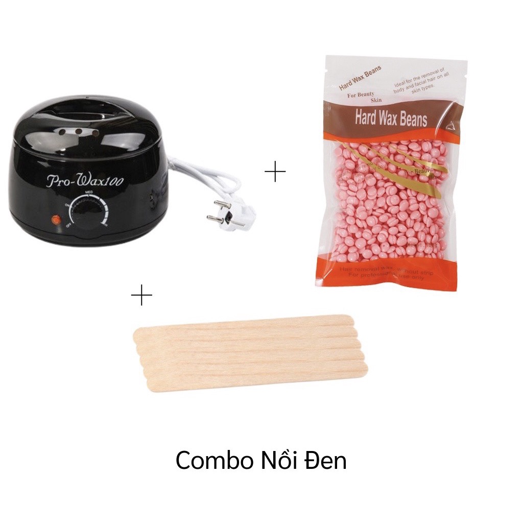 COMBO Nồi Nấu Sáp Wax Lông Pro 100 + Sáp Wax Lông Cao Cáp + 5 Que Gạt Gỗ Lớn - Bộ Tẩy Lông