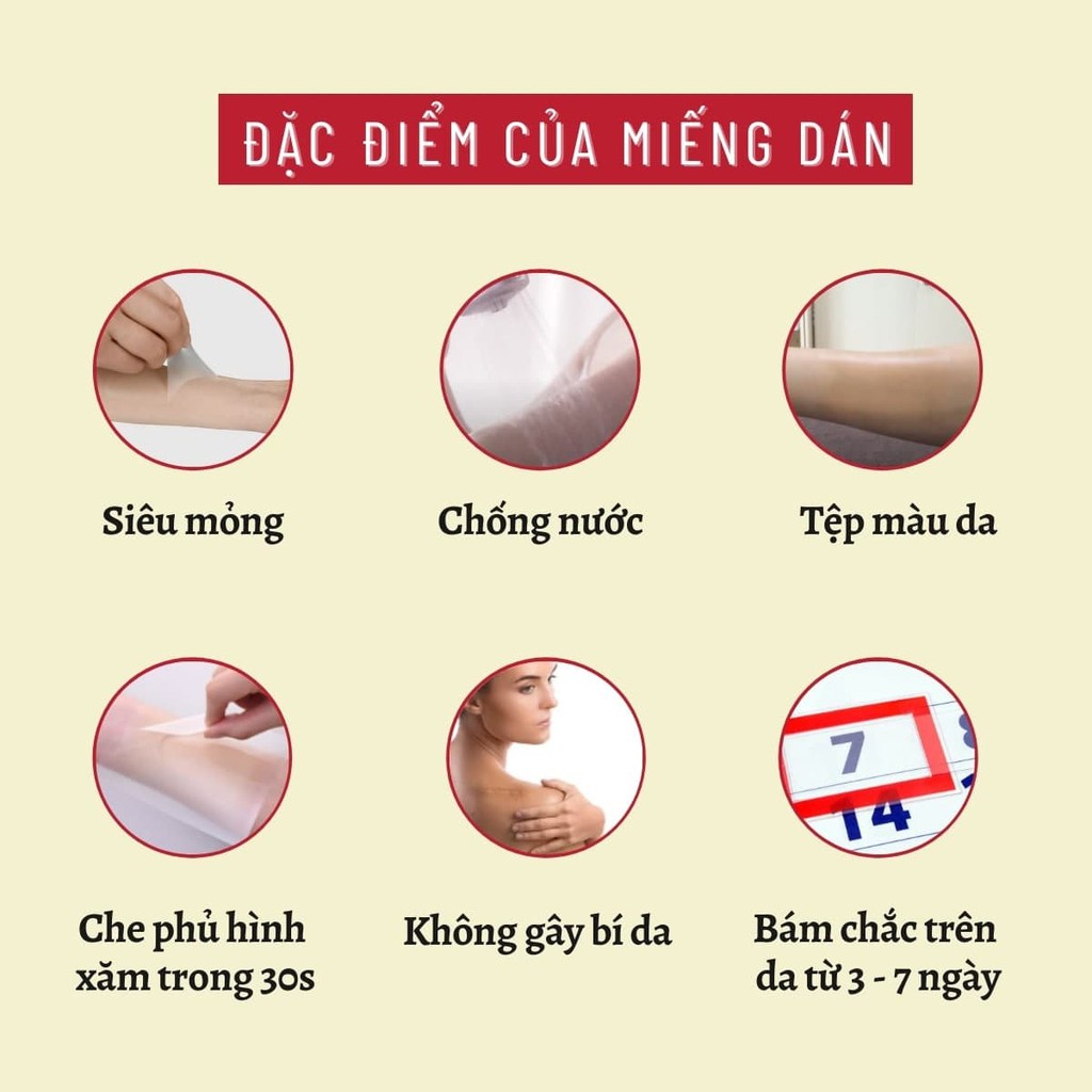 Miếng dán che hình xăm kích thước nhỏ size mini 2.6x7cm, chống nước tốt, bám chắc trên da 3 đến 5 ngày