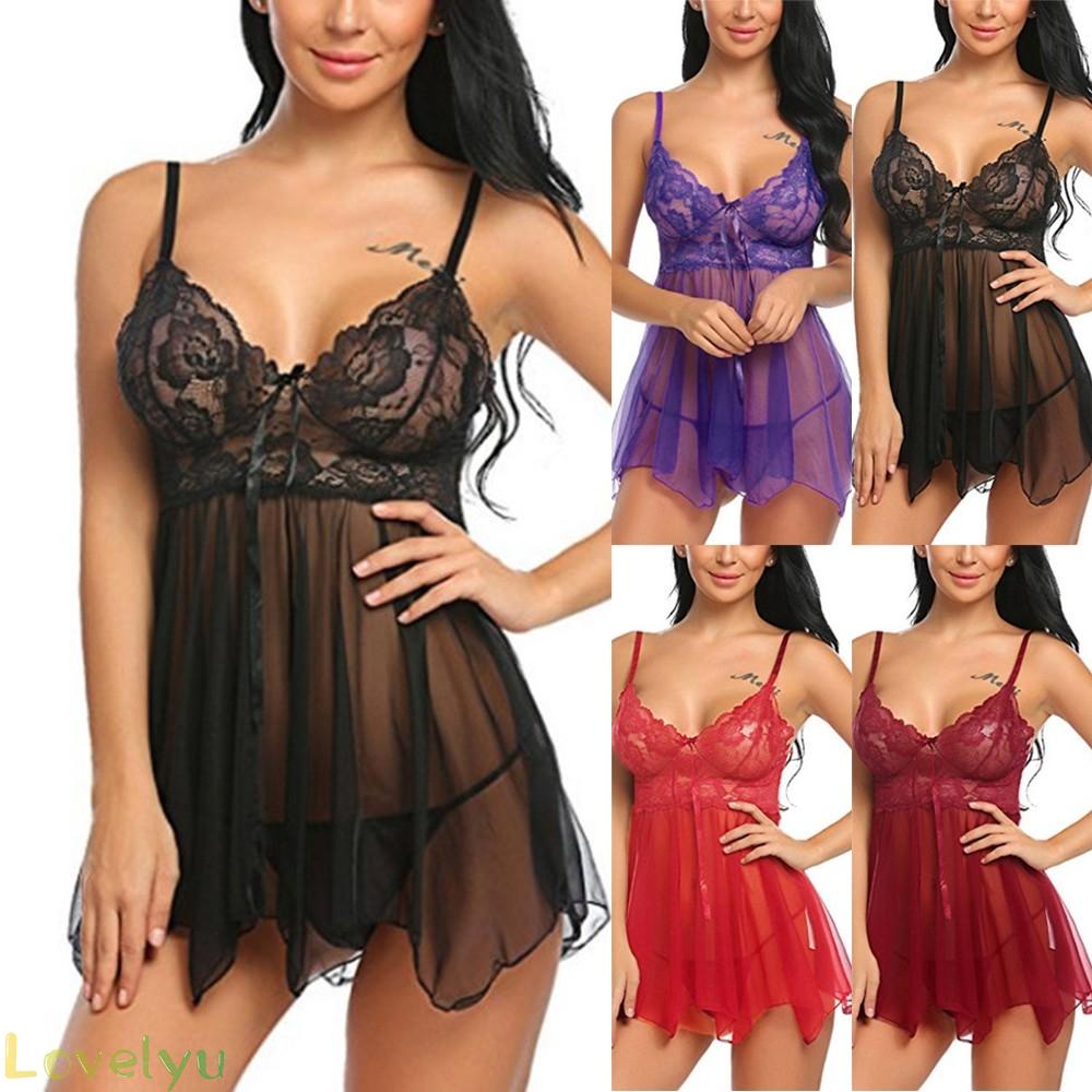 【LOVELYU】Women Mesh Chemise Nightie Nightdress Lingerie Club Bodysuit Dress Nightie【Good Quality】