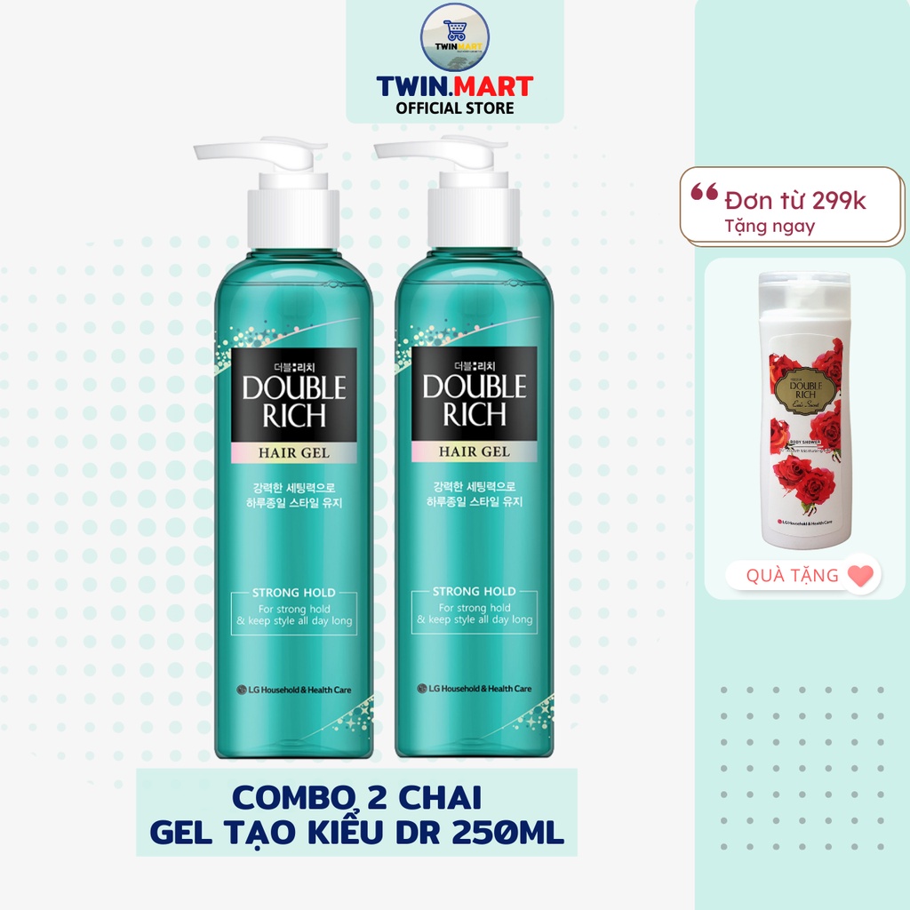 [ĐƠN 299K TẶNG SỮA TẮM 36K] Combo 2 chai Gel Tạo Kiểu Double Rich Strong Giữ Nếp Uốn Tóc 250ml