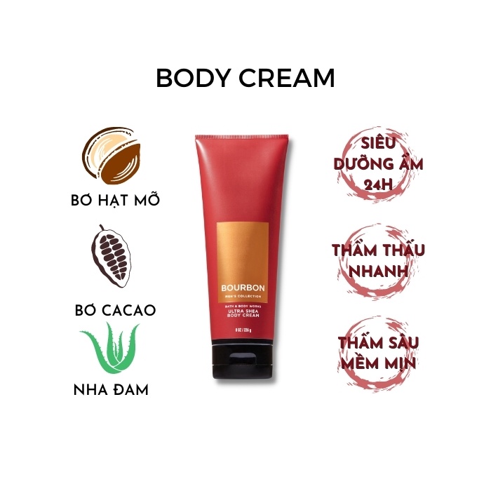 Bộ sản phẩm Sữa tắm gội Xịt thơm toàn thân hương nước hoa cho nam Bath and Body Works – BOURBON