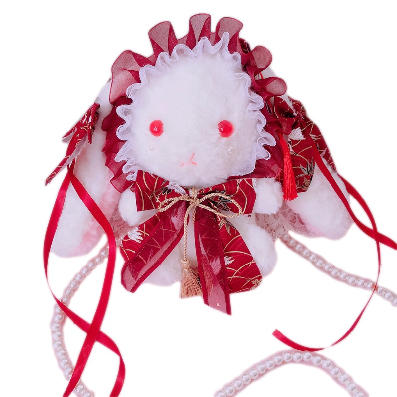 Túi Đeo Chéo Hình Thỏ Nhồi Bông Đính Ngọc Trai Phong Cách Lolita Dễ Thương