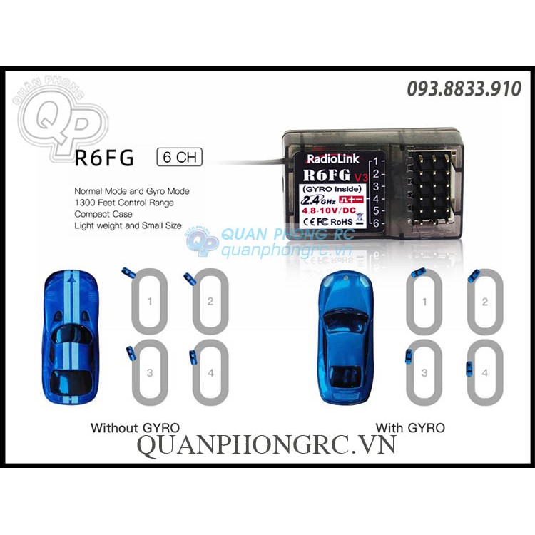 Bộ Thu Sóng Dành Cho Xe/ Tàu Radiolink R6FG V3 2.4GHz 6 CH FHSS Receiver HV Gyro For RC4GS RC3S RC4G T8FB RC6GS