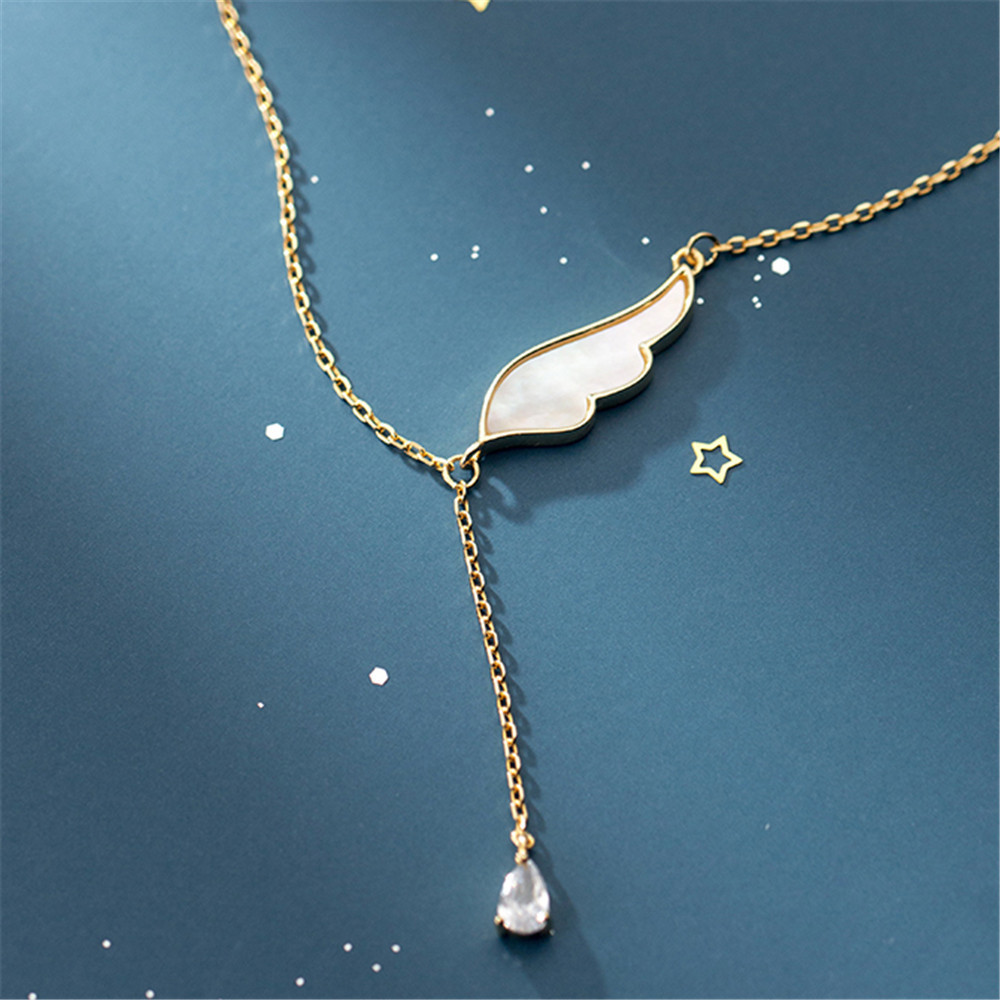 Dây chuyền mặt hình cánh đính đá nhân tạo phong cách Hàn Quốc thời trang sang trọng cho nữ