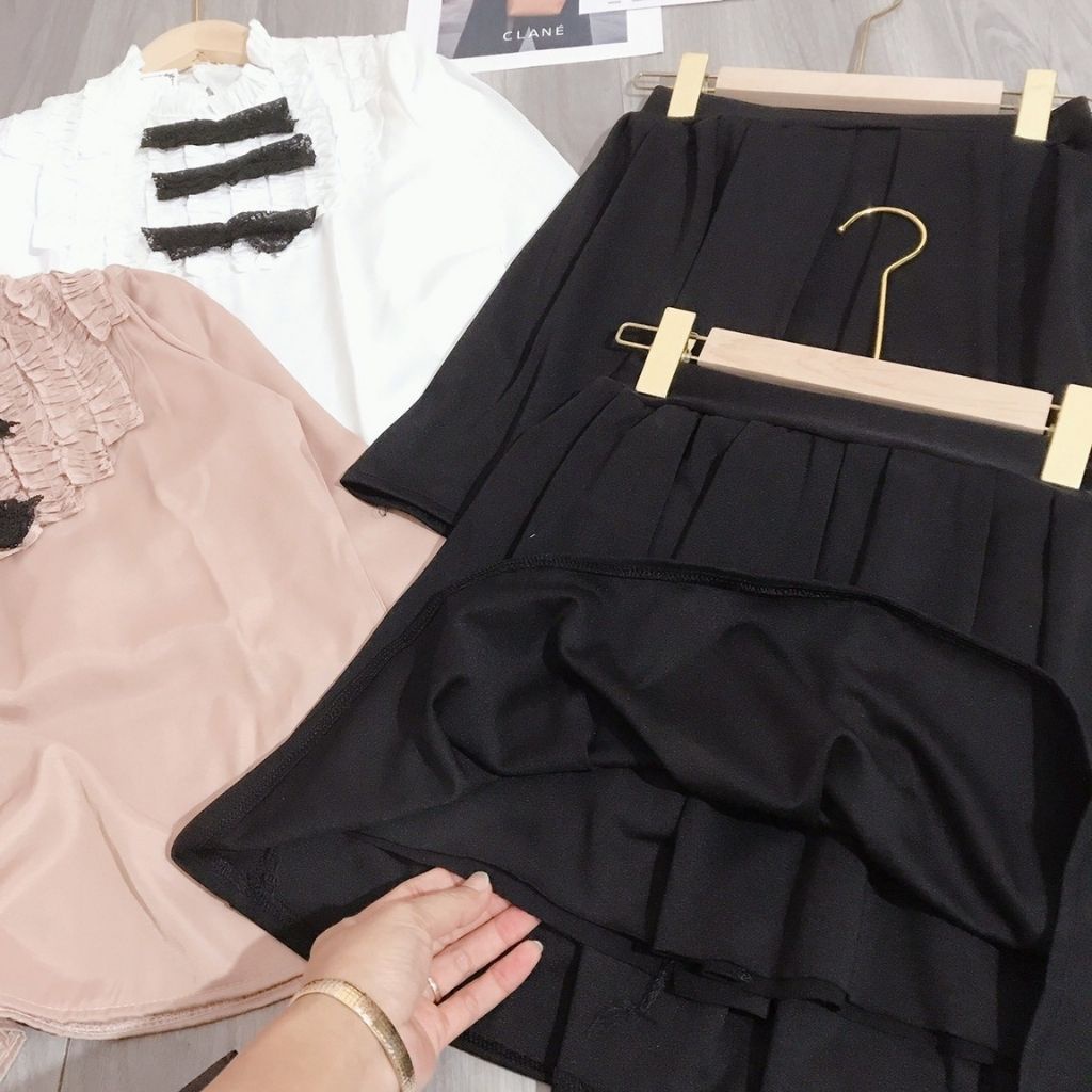 set chân váy  xếp ly  áo sơ mi lụa  hot | BigBuy360 - bigbuy360.vn