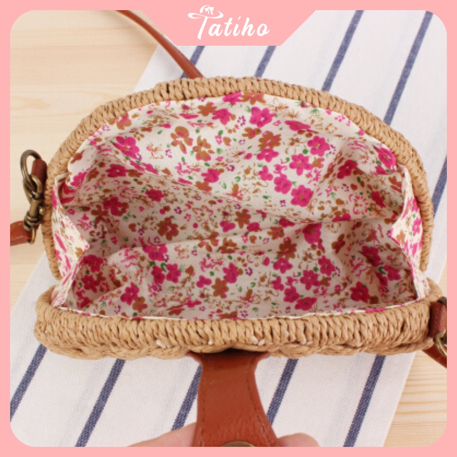 Túi Cói Đeo Chéo Mini Trơn Dễ Thương Phong Cách Hàn Quốc - TATIHO - Mã TUI63