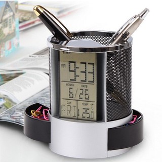 Hộp đựng bút có đồng hồ lịch kỹ thuật số để bàn nhiều chức năng